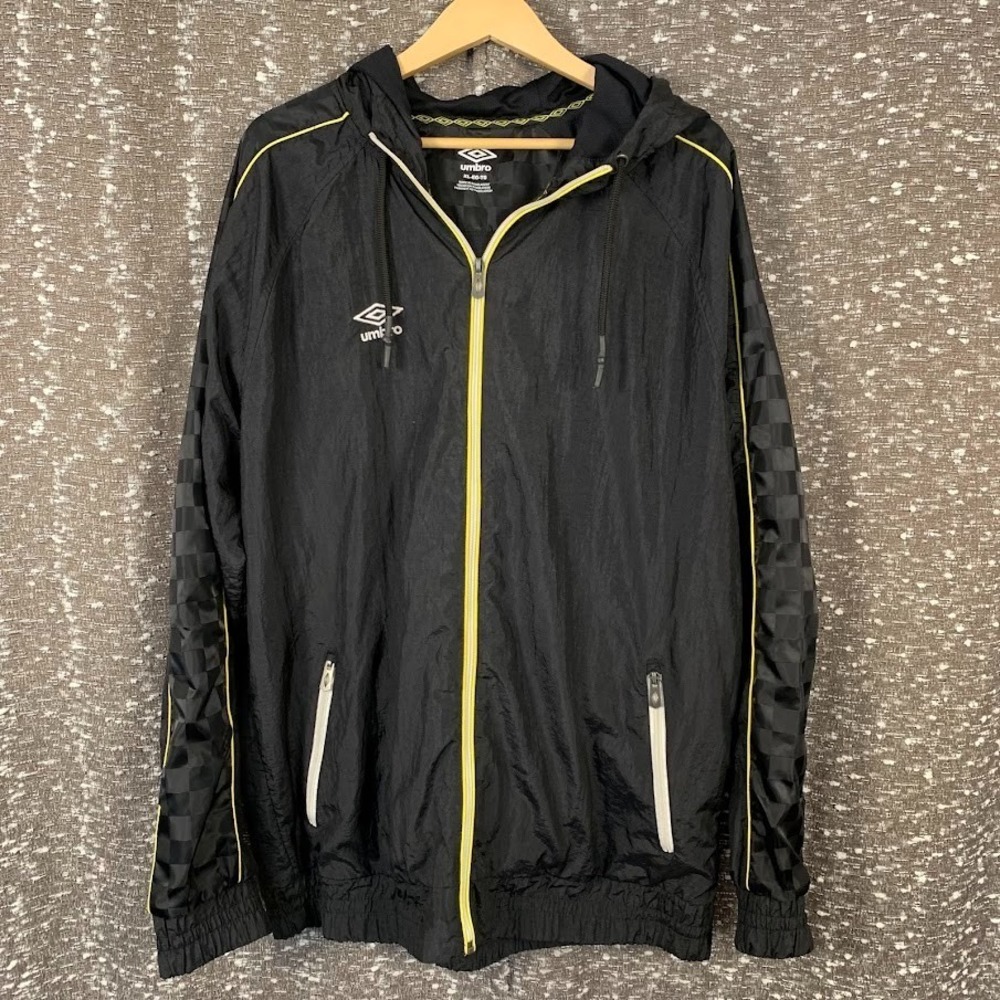 Umbro Premier Training‎ Black Jacket Windbreaker Zip Checkered Sleeve Mens XL